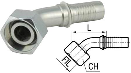 HYDRAULISK TILKOBLING DKOL 22 L MED HUNN ELBOW 45 DN19-M30X2