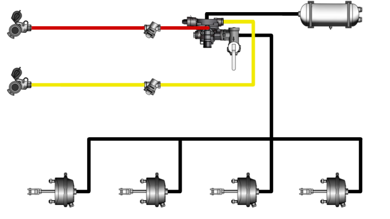 SETT MED LUFTBREMSER FOR HENGER KOMPLETT DUAL KRETS SYSTEM 4 SYLINDERE