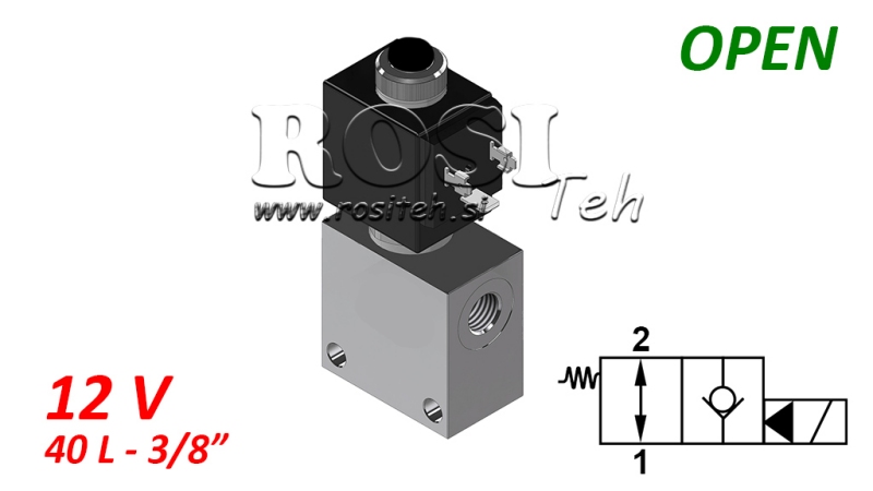 2 wegeventil 3/8 (NO) 12V - 40lit