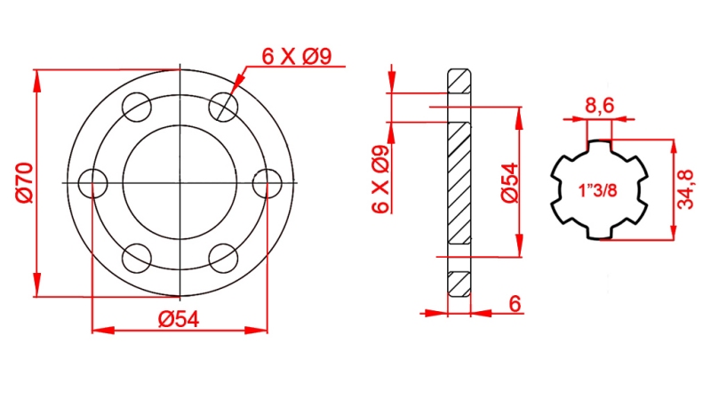 ADAPTER P.T.O. Z FLANGĄ 6 OTWORÓW 1 3/8
