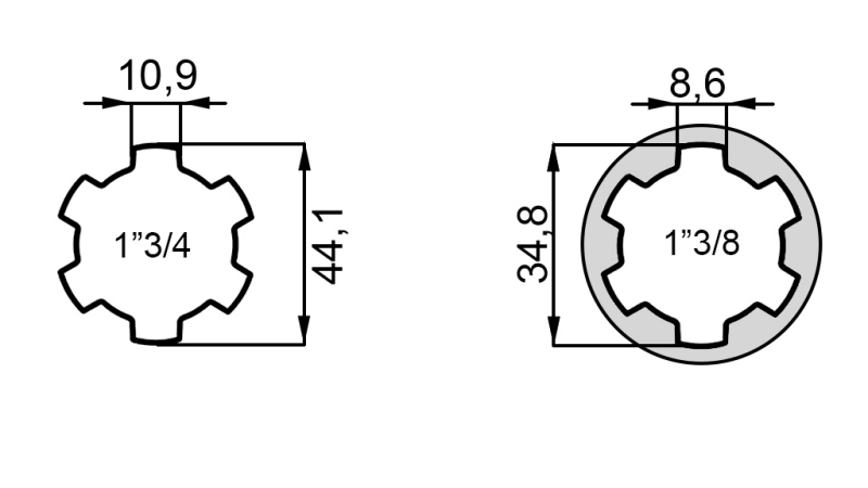 P.T.O. ADAPTER MED PIN från 1”3/8 till 1”3/4