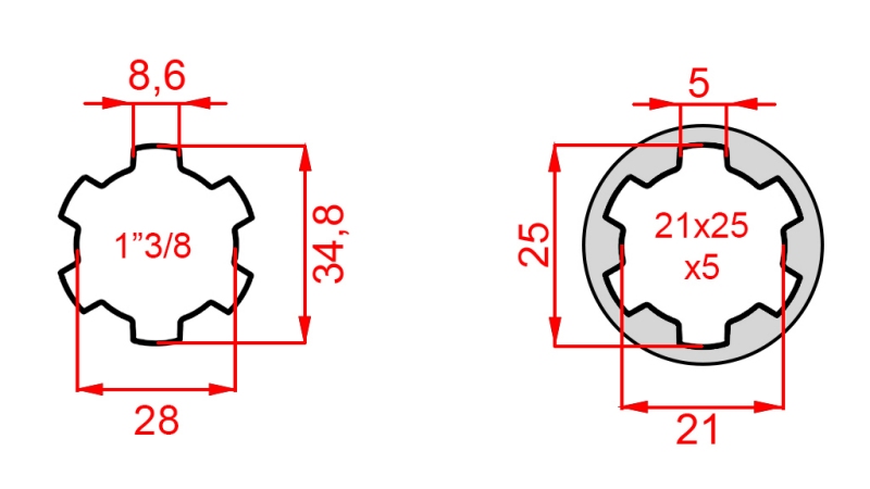 KARDÁN ADAPTER 21x25x5 (6 BORDÁS)-RŐL 1-3/8-RA (140 mm)