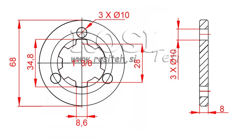 KARDÁN ADAPTER KARIMÁVAL 3 LYUK ÉS CSAP 1-3/8 (80 mm)