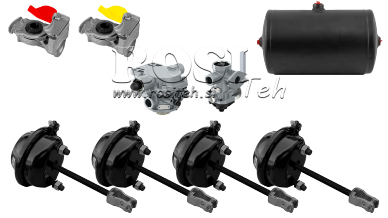 SETT MED LUFTBREMSER FOR HENGER KOMPLETT DUAL KRETS SYSTEM 4 SYLINDERE