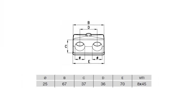 SOPORTE DE TUBO FI 25 - DOBLE - dimensiones
