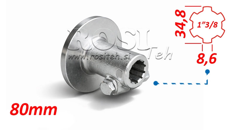 KARDANADAPTER MED FLENS OG PINNE 1-3/8 (80 mm)