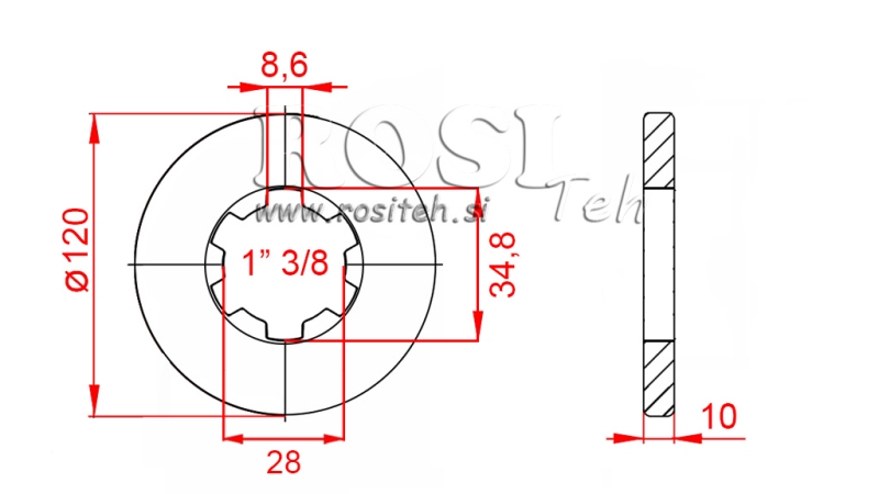 KARDANADAPTER MED FLENS OG PINNE 1-3/8 (80 mm)