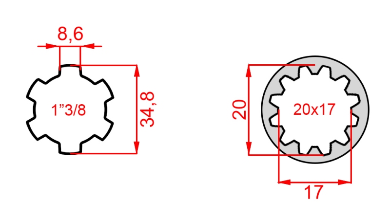 ADAPTER KARDANA Z 20x17 (12 WPUSTÓW) NA 1-3/8 (120 mm)