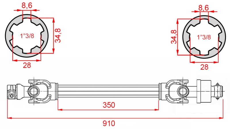 ECO GELENKWELLE 910mm 30-75PS MIT FREILAUFKUPPLUNG
