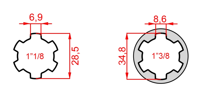 KARDANO ADAPTERIS IŠ 1-1/8 Į 1-3/8 (140 mm)