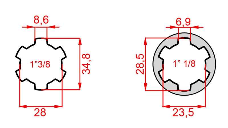 KARDANOVÝ ADAPTÉR Z 1-1/8 NA 1-3/8 (140 mm)