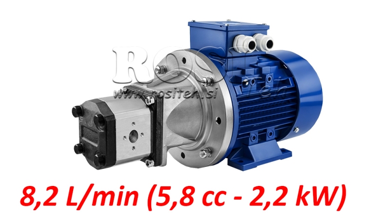 HYDRAULISK PUMPE MONTERING GR.1 5.8 CCM + ELEKTRISK MOTOR 2.2 KW (STRØM = 8.2 LIT/MIN)