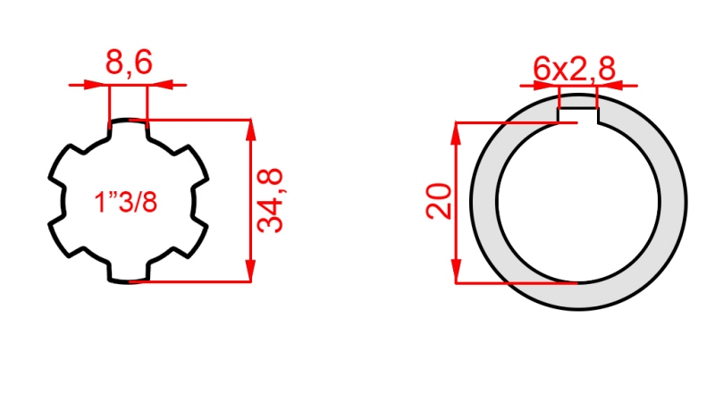 P.T.O. ADAPTER 1”3/8 - HOLE dia 20mm