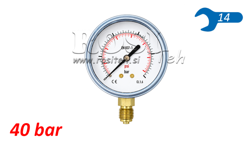 MANOMETER DN63 VERTIKAL 0 - 40 BAR - 1/4