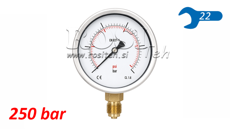 MANOMETER DN100 VERTIKAL 0 - 250 BAR - 1/2