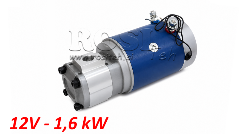 HYDRAULISK PUMPE MONTERING GR.1 + ELEKTRISK MOTOR 12V 1.6KW = 2.5CC - 6.6LIT