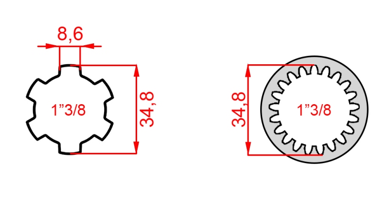 KARDANADAPTER FRAN 1-3/8 (21 SPLINES) TILL 1-3/8 (150 mm)