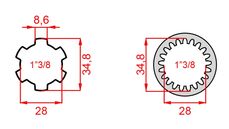 KARDÁN ADAPTER 1-3/8 (21 BORDÁS)-RŐL 1-3/8-RA (150 mm)