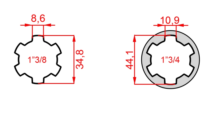 KARDANO ADAPTERIS IŠ 1-3/4 Į 1-3/8 (165 mm)