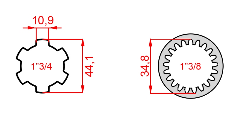 KARDANO ADAPTERIS IŠ 1-3/8 (21 DANTYS) Į 1-3/4 (150 mm)