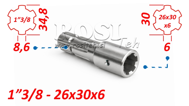 KARDANADAPTER FRAN 26x30x6 (6 SPLINES) TILL 1-3/8 (140 mm)
