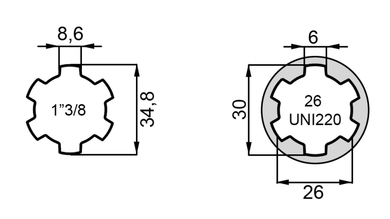 P.T.O. ADAPTER 1''3/8 -26 uni 220