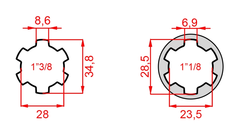 KARDANADAPTER ADAPTER FRA 1-1/8 TIL 1-3/8 (76 mm)