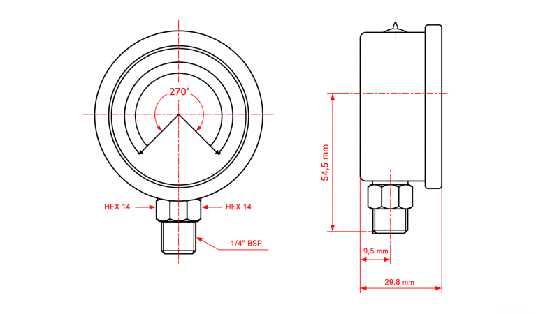 VAKUUMMETER DN63 VERTIKAL -1 - 0 BAR - 1/4