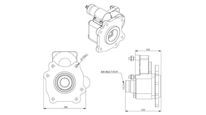 Rozmery VÝSTUPU PRE HYDRAULICKÉ ČERPADLO - MERCEDES ATEGO-2 - 6 DIER
