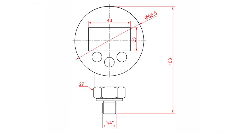 DIGITALT MANOMETER DN63 VERTIKAL 0 - 600 BAR - 1/4