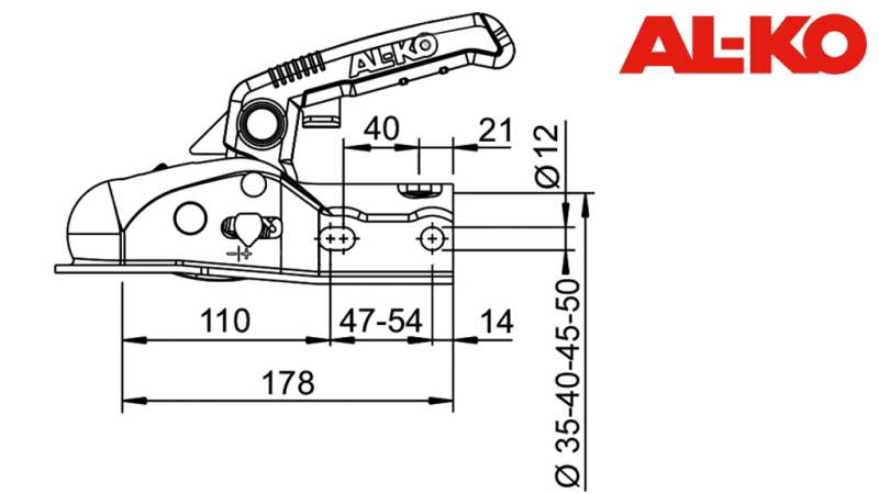 TAŽNÝ HÁK AL-KO AK-161 PRO AUTOMOBILOVÝ PŘÍVĚS KULATÝ 1 600 KG FI50-45-35