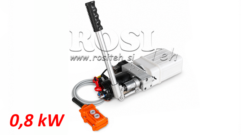 UNIDAD HIDRÁULICA MINI 24V CC - 0.8KW = 0.5CC - 1.5 LITROS - UNIDAD DE ACCIÓN SIMPLE (PVC) CON BOMBA MANUAL