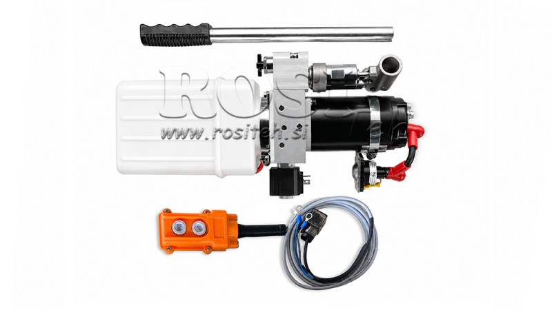 UNIDAD HIDRÁULICA MINI 24V CC - 0.8KW = 0.5CC - 1.5 LITROS - UNIDAD DE ACCIÓN SIMPLE (PVC) CON BOMBA MANUAL