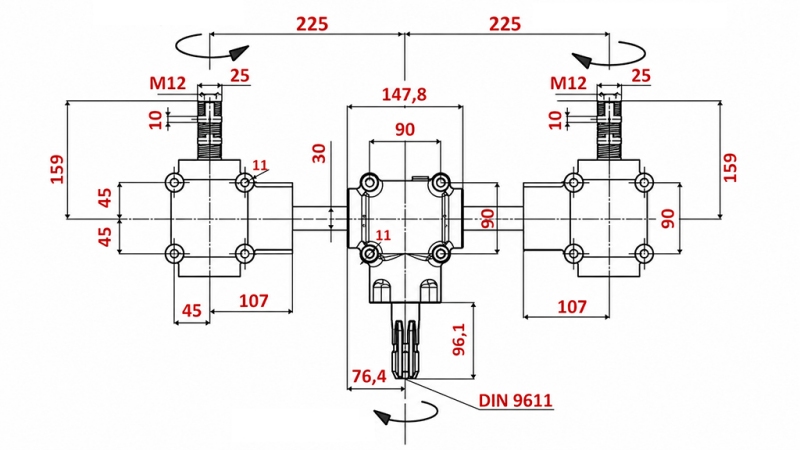 SADA PŘEVODOVEK 1:1,3 (27HP-20kW) PRO ROZMETADLO HNOJE L:450 - ALU