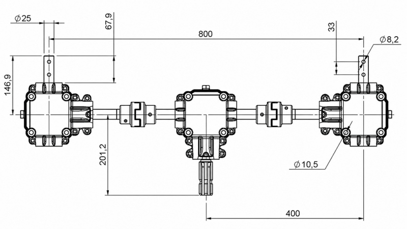 SADA PŘEVODOVEK S BEZPEČNOSTNÍM SYSTÉMEM 1:1,44 (27HP-20kW) PRO ROZMETADLO HNOJE L:800 - ALU
