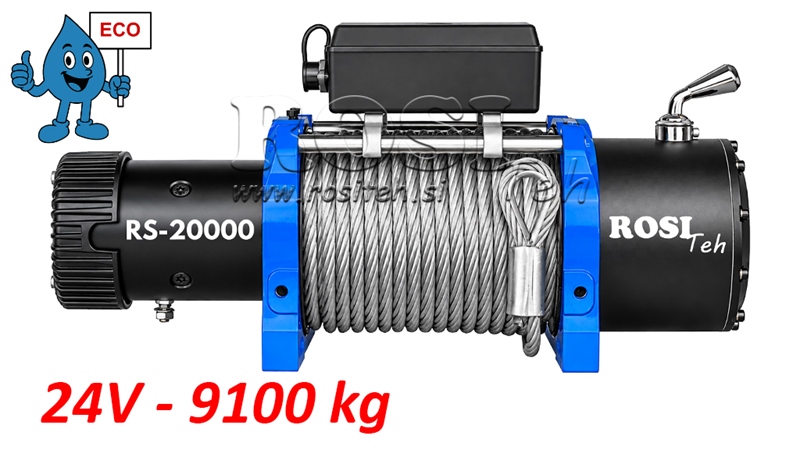 24 V ELEKTRISK VINSJ RS-20000 - 9100 KG - STÅLWIRE - ECO
