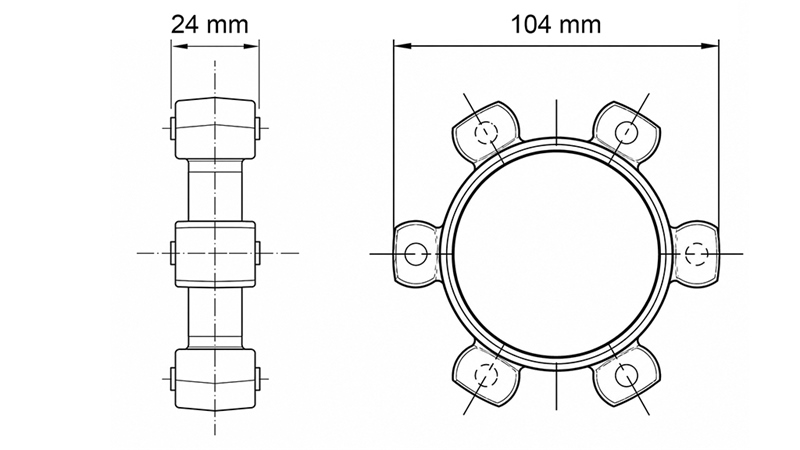 STJERNEKOBLING FOR GUMMIINNSATS ND43-ND44 (104mm)