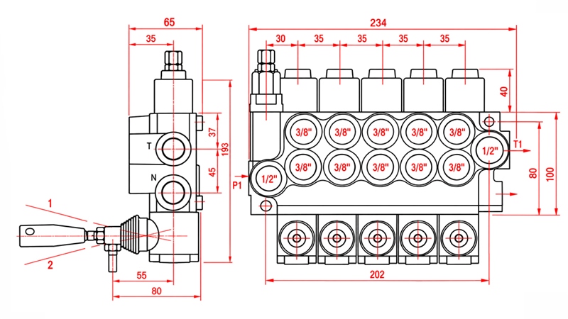 HYDRAULISK MANUELL VENTIL – 5-SEKSJONS RETNINGSVENTIL 5xR40 ECO