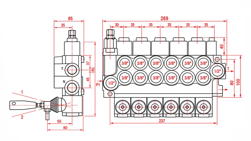 HYDRAULISK MANUELL VENTIL – 6-SEKSJONS RETNINGSVENTIL 6xR40 ECO