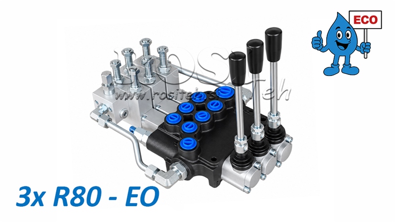 HYDRAULISK ELEKTRO-MANUELL VENTIL (UTEN SPOLER) – 3-SEKSJONS RETNINGSVENTIL 3xR80-EO ECO