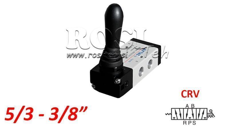PNEUMATISK HÅNDVENTIL 5/3 3/8 PRT-1053-CRV RETUR MED FJÆR