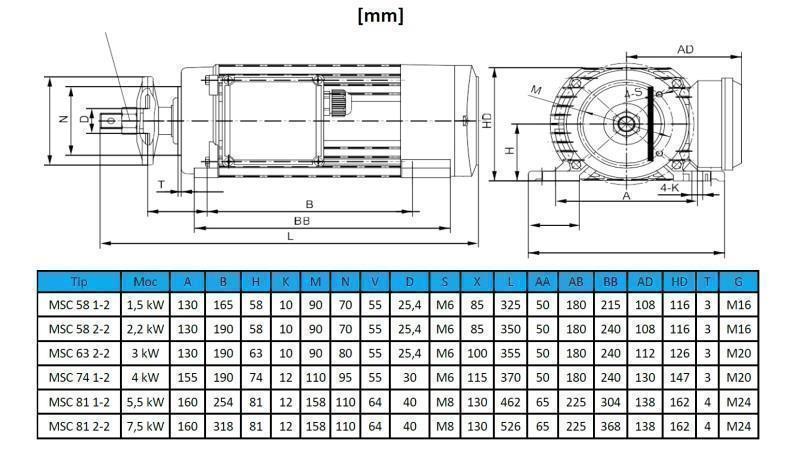 ELEKTRISCHER MOTOR KREISFÖRMIG 400V-5.5kW-2880rpm MSC 81 1-2