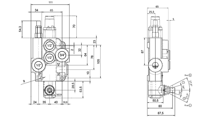 MANUELL HYDRAULISK VENTIL MONOBLOKK 1xZ80 + FLYTFUNKSJON