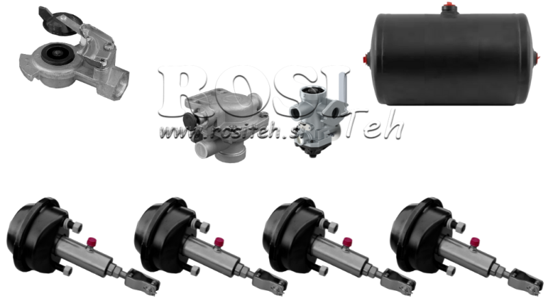 SET DE FRÂNE HIDRAULICE PE AER PENTRU REMORCĂ SISTEM COMPLET CU CIRCUIT SINGUR 4 CILINDRI