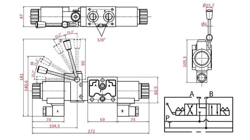 HYDRAULISCHES MANUELLES UND ELEKTROMAGNETISCHESVENTIL YEAT-MONTAGE 12V N6