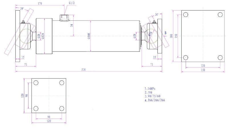 TELESKOPISK CYLINDER 3 EXTENSIONER 805MM K3B-7T