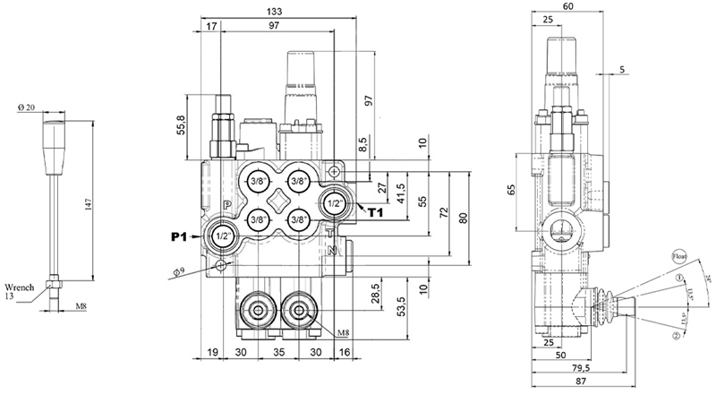 MANUELL HYDRAULISK VENTIL MONOBLOKK 2xZ50 + FLYTFUNKSJON