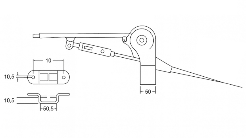 LEVA DI TRAINO PER IL FRENO A MANO DEL RIMORCHIO COMPLETA DI CAVO IN ACCIAIO DI 2,3 METRI