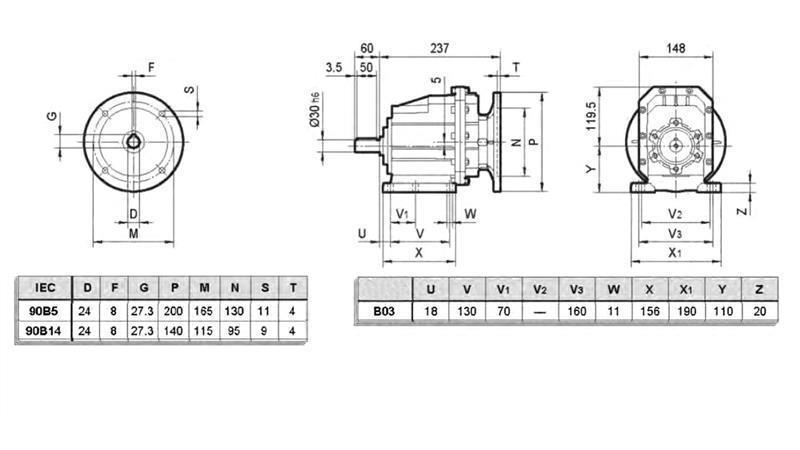 ERC03 REDUKTOR FOR ELEKTRISK MOTOR MS90 (1.1-1.5kW) FORHOLD 25:1