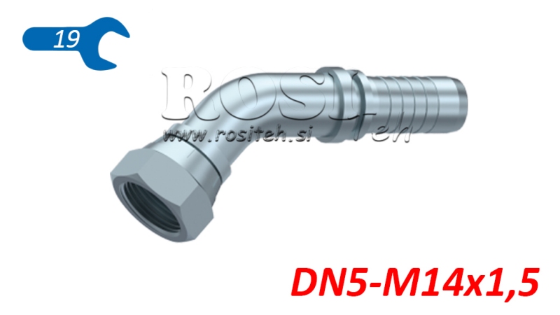 CONEXÃO HIDRÁULICA BSP FÊMEA CURVA 45° DN5-M14X1,5